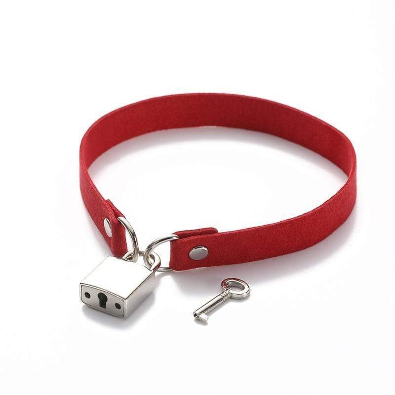 Kinky Cloth 200000162 Red Metallic Padlock Collar Choker