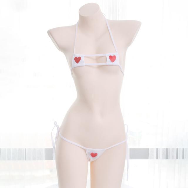 Kinky Cloth White / One Size Micro Heart Lingerie Set