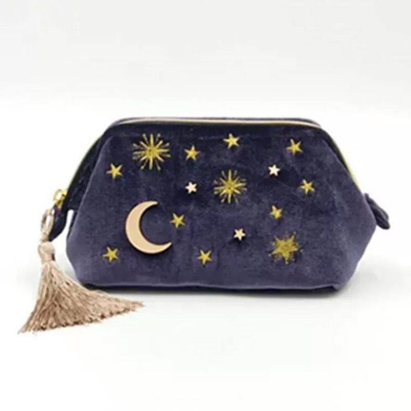 Moon Star Velvet Cosmetic Bag with Tassel