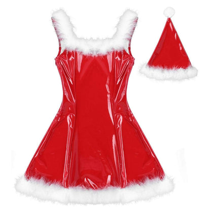 Kinky Cloth 200000347 Red / S Mrs Santa Latex Dress With Hat