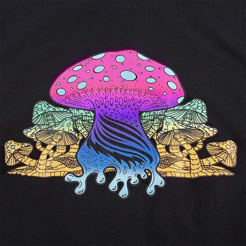Kinky Cloth 200000791 Mushroom Print Black Cropped T-Shirt