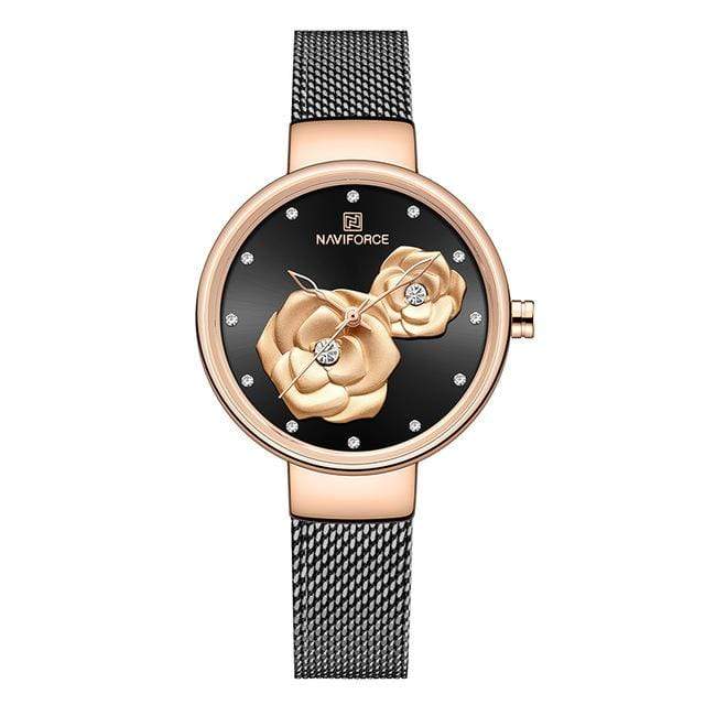 Kinky Cloth 200363144 Black Naviforce Rose Dress Clock Watch