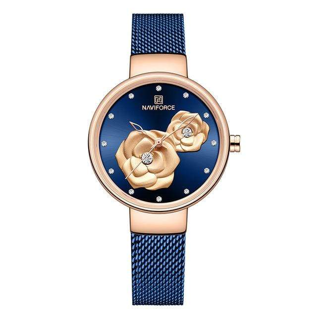 Kinky Cloth 200363144 Blue Naviforce Rose Dress Clock Watch