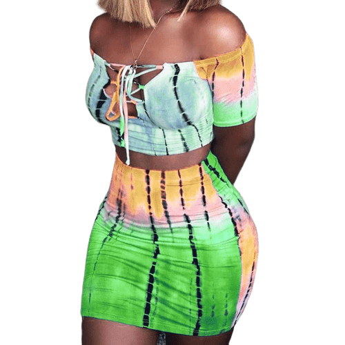 Kinky Cloth Green / L Neon Graffiti Mini Dress 2 Piece Set