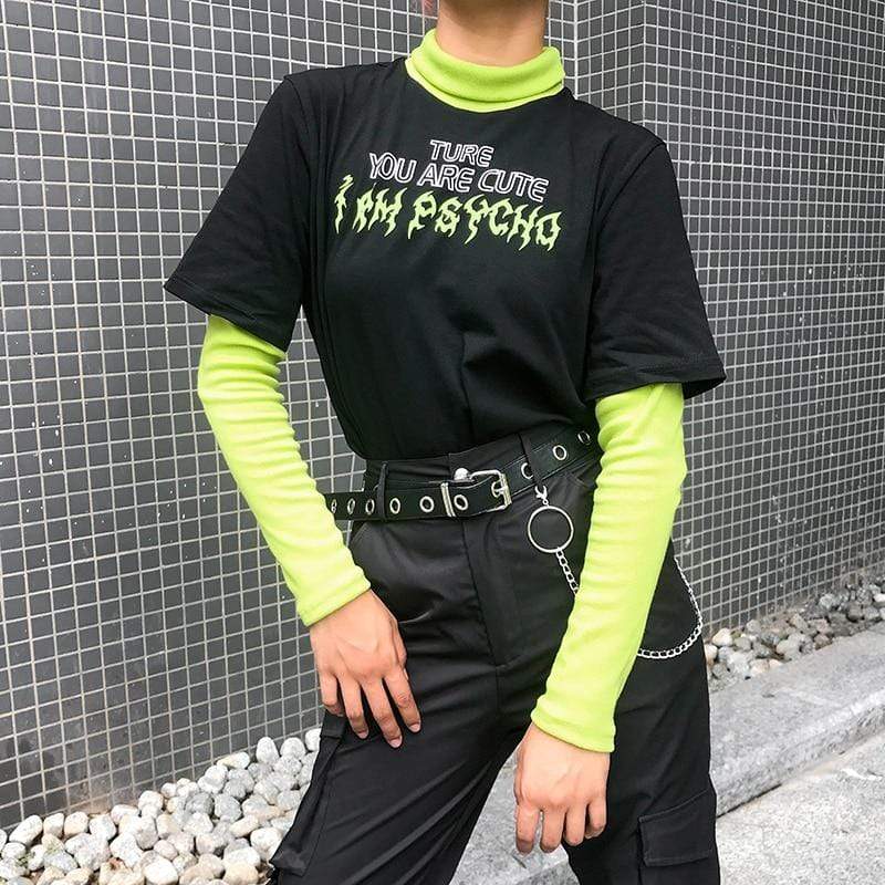 Kinky Cloth 200000791 Neon Green Gothic Letter T-Shirt