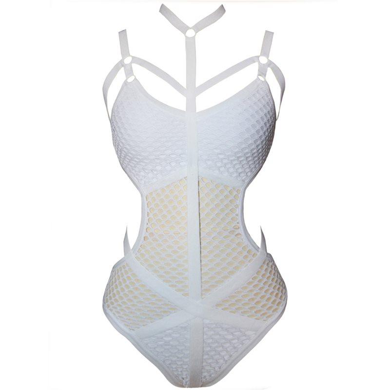 Kinky Cloth Bodysuit White / L Net Mesh Harness Bodysuit