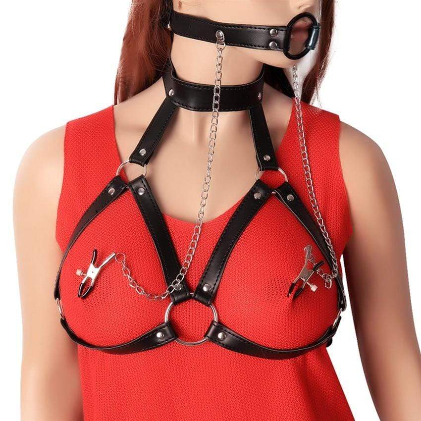 Kinky Cloth 200001886 O-Ring Gag with Nipple Clamp Chest Harness