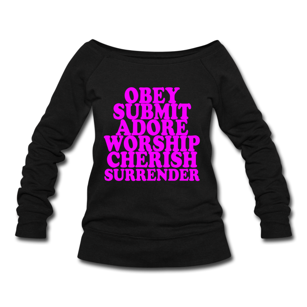 SPOD Women's Wideneck Sweatshirt black / S Obey Submit Adore Worship Cherish Surrender Wideneck Sweatshirt