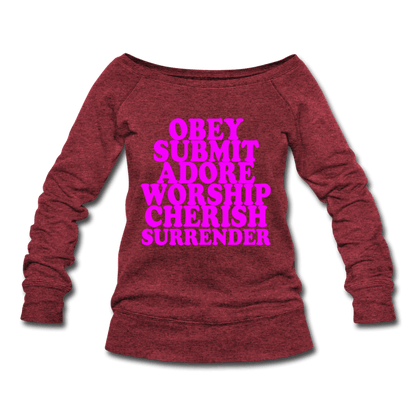 SPOD Women's Wideneck Sweatshirt cardinal triblend / S Obey Submit Adore Worship Cherish Surrender Wideneck Sweatshirt