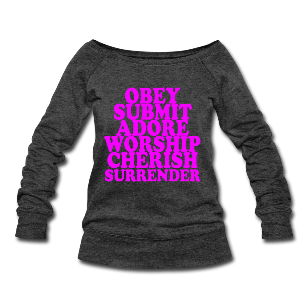 SPOD Women's Wideneck Sweatshirt heather black / S Obey Submit Adore Worship Cherish Surrender Wideneck Sweatshirt
