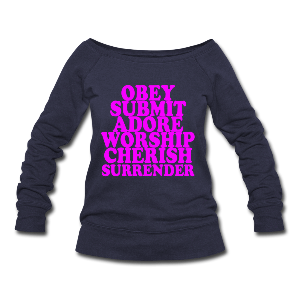 SPOD Women's Wideneck Sweatshirt melange navy / S Obey Submit Adore Worship Cherish Surrender Wideneck Sweatshirt