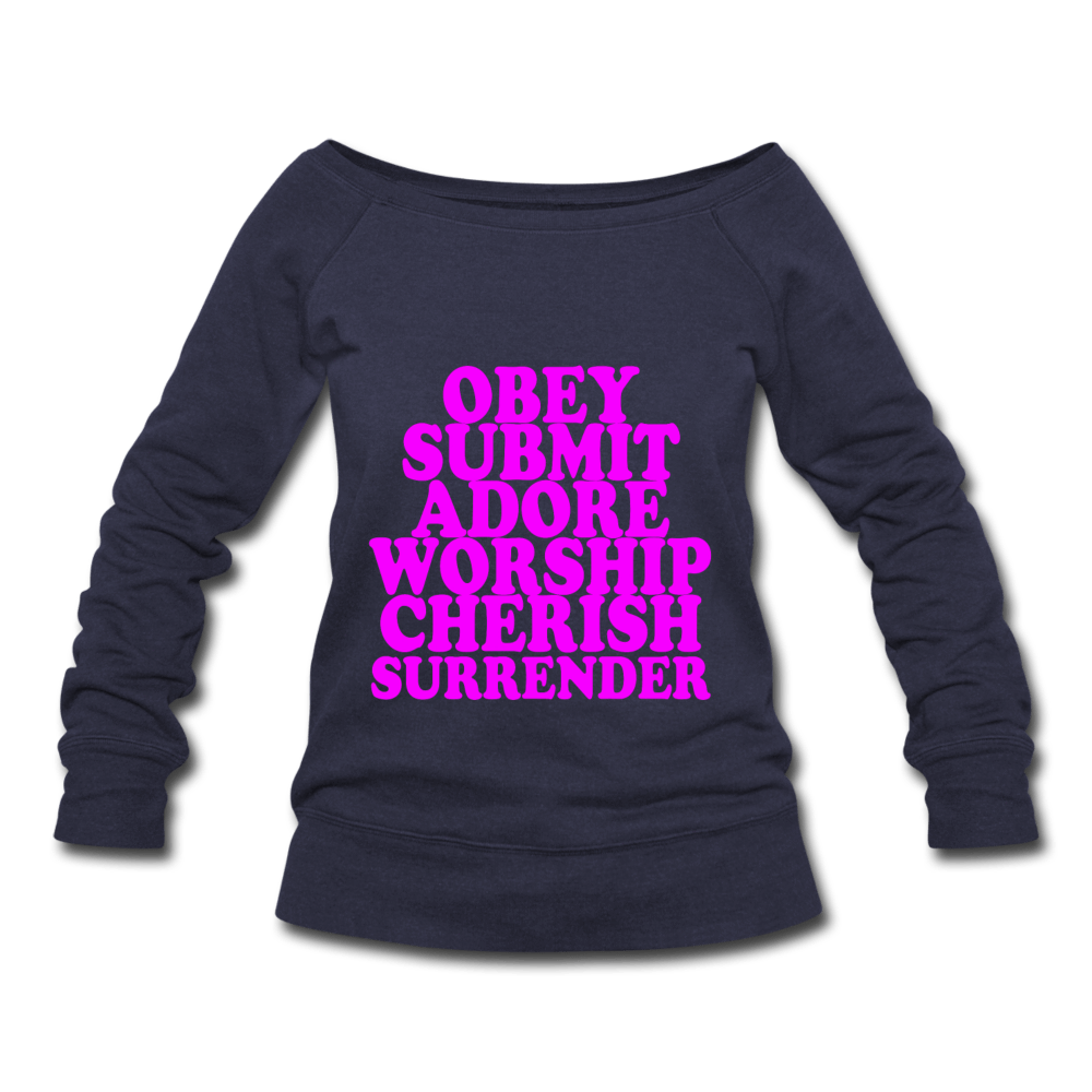 SPOD Women's Wideneck Sweatshirt Obey Submit Adore Worship Cherish Surrender Wideneck Sweatshirt