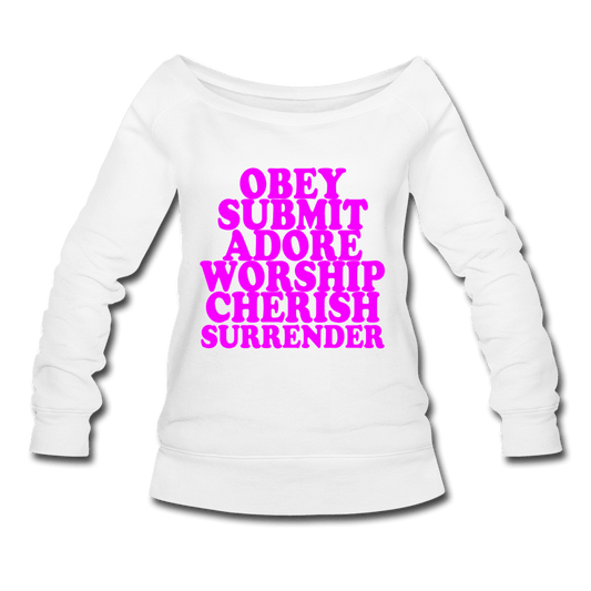 SPOD Women's Wideneck Sweatshirt white / S Obey Submit Adore Worship Cherish Surrender Wideneck Sweatshirt