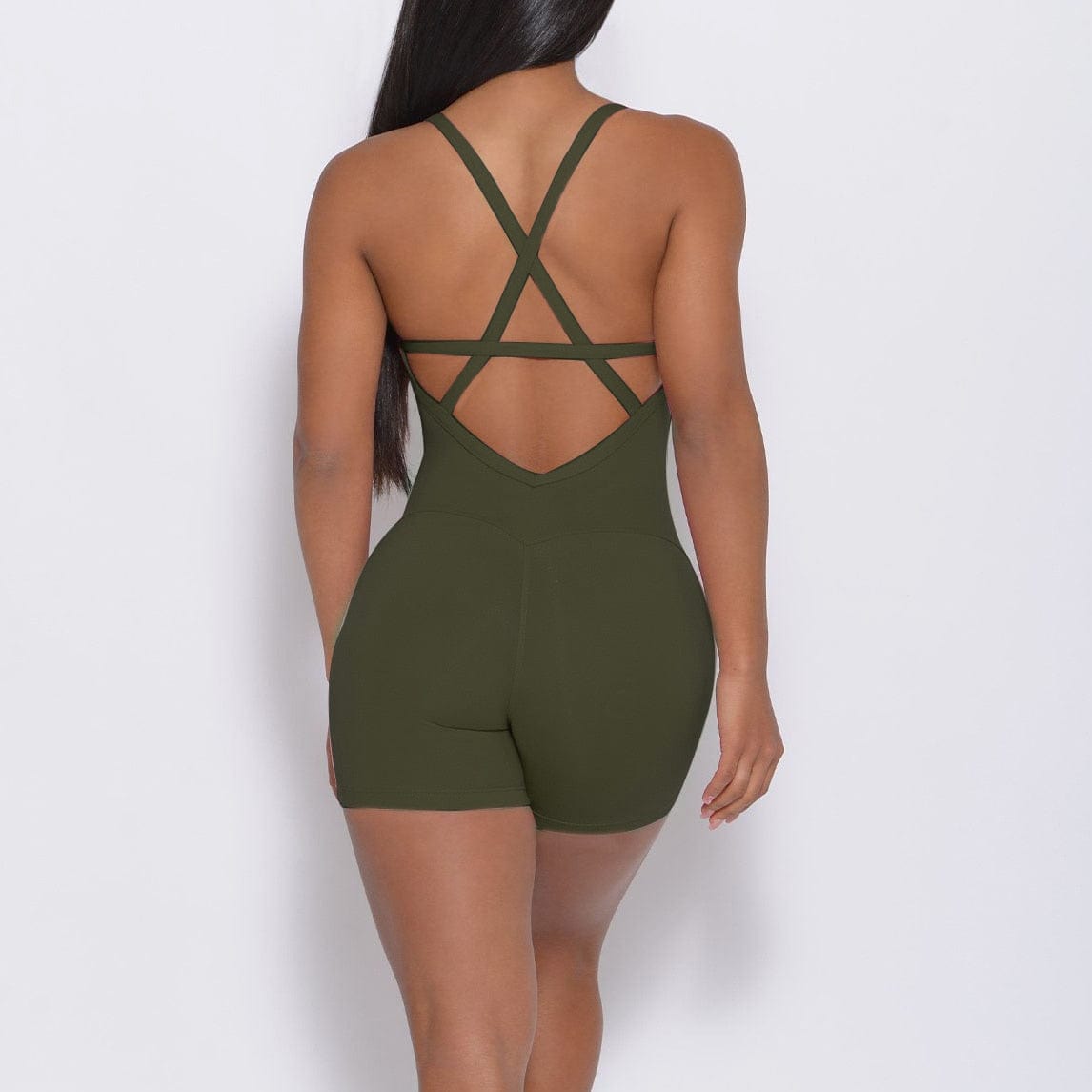 Kinky Cloth Green / S One Piece Backless Workout Shorts