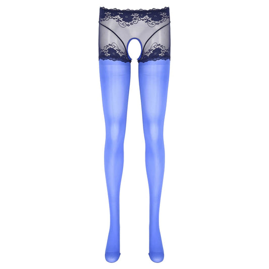 Kinky Cloth Blue / M Open Crotch Glossy Lingerie Pantyhose