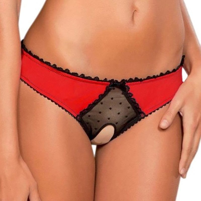 Kinky Cloth Red / S Open Crotch Mesh Panties