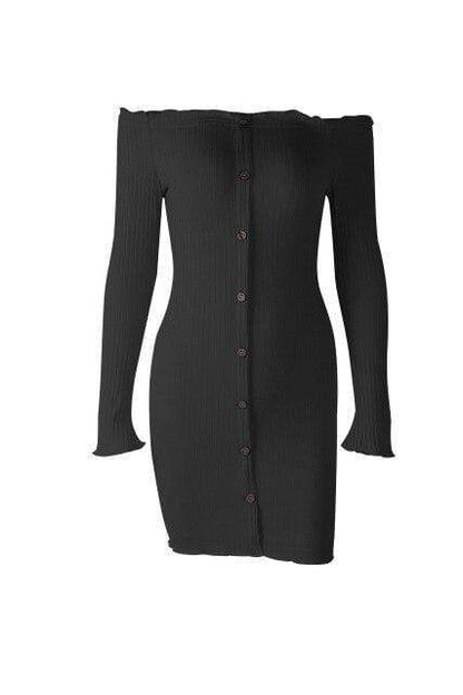 Kinky Cloth Dresses Black / S Open Shoulder Sweater Dress