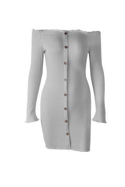 Kinky Cloth Dresses Gray / S Open Shoulder Sweater Dress