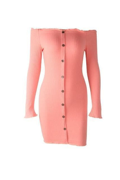 Kinky Cloth Dresses Pink / S Open Shoulder Sweater Dress