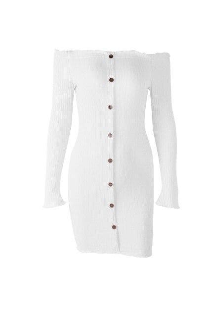 Kinky Cloth Dresses White / S Open Shoulder Sweater Dress