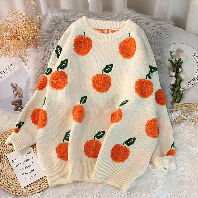 Kinky Cloth O-Neck Beige / One Size / China Orange Fruit Sweater