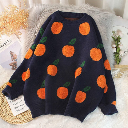Kinky Cloth O-Neck Navy / One Size / China Orange Fruit Sweater