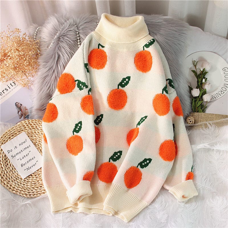 Kinky Cloth Turtleneck Beige / One Size / China Orange Fruit Sweater