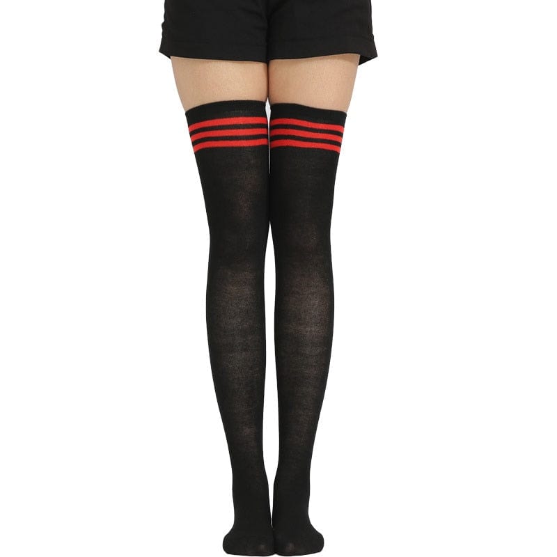 Kinky Cloth black(stripe red) / One Size Over Knee Lolita Striped Socks