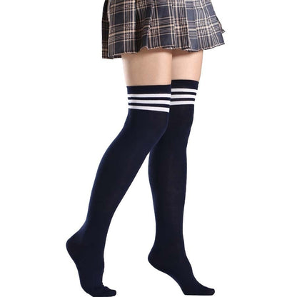 Kinky Cloth blue(strip white) / One Size Over Knee Lolita Striped Socks