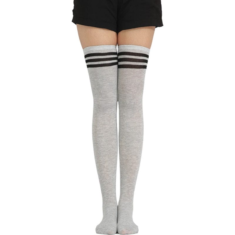 Kinky Cloth gray(stripe black) / One Size Over Knee Lolita Striped Socks
