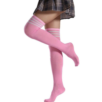 Kinky Cloth pink(stripe white) / One Size Over Knee Lolita Striped Socks