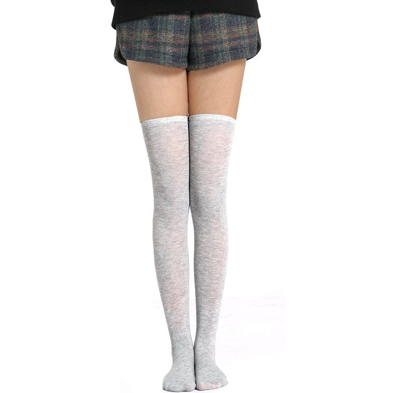 Kinky Cloth Pure Gray / One Size Over Knee Lolita Striped Socks