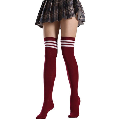 Kinky Cloth Red (Stripe White) / One Size Over Knee Lolita Striped Socks