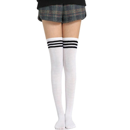 Kinky Cloth White (Stripe Black) / One Size Over Knee Lolita Striped Socks