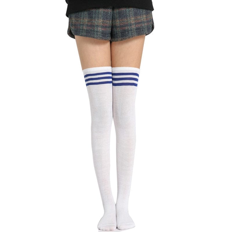 Kinky Cloth white(stripe blue) / One Size Over Knee Lolita Striped Socks