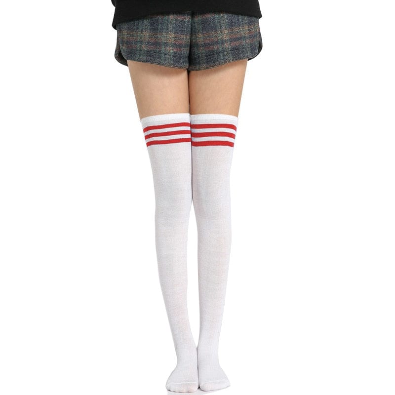 Kinky Cloth white(stripe red) / One Size Over Knee Lolita Striped Socks