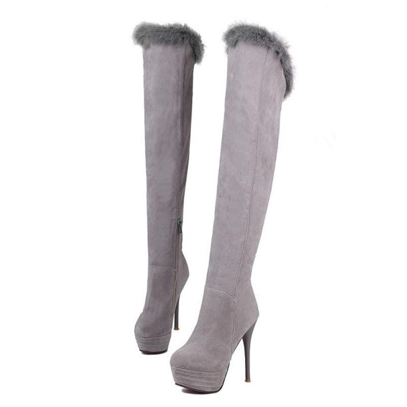 Kinky Cloth gray / 3 Over Knee Zipper Boots