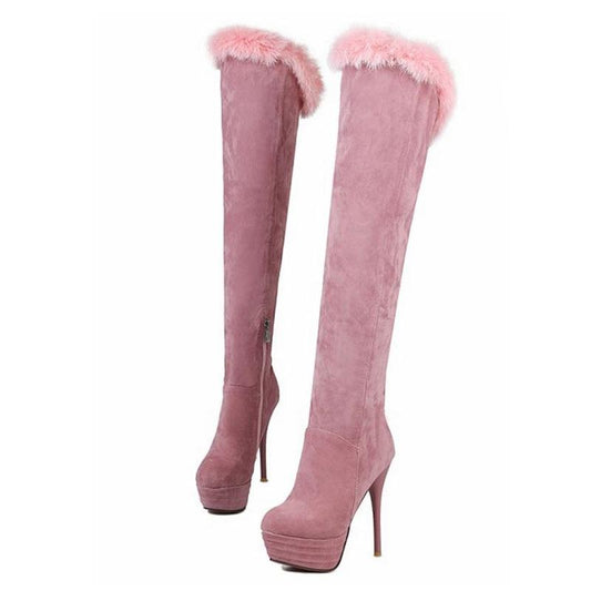 Kinky Cloth pink / 3 Over Knee Zipper Boots