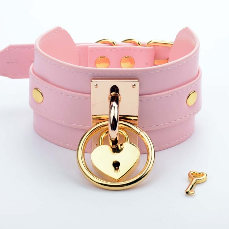 Kinky Cloth Pink Gold Metal Oversize Lockable Padlock Key Choker