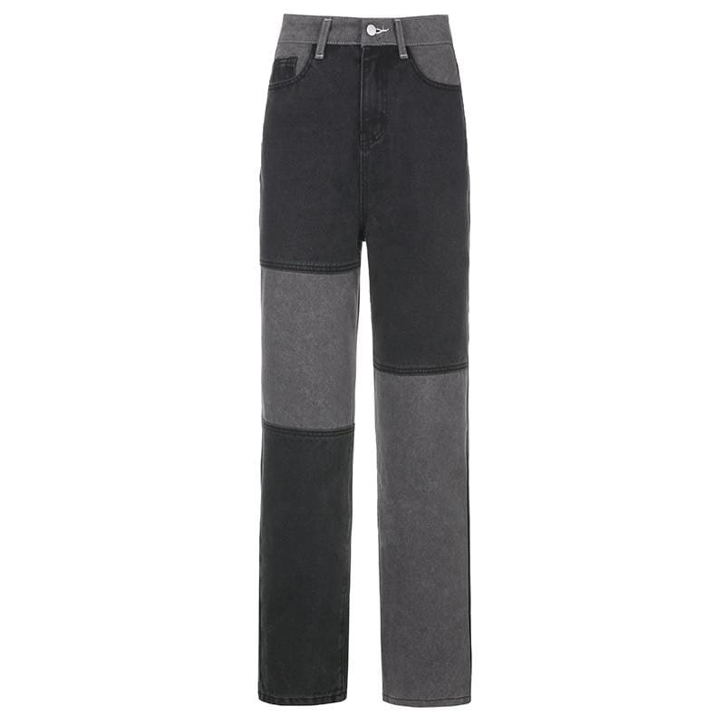 Kinky Cloth 200000366 Gray / S Patchwork High Waist Straight Jeans