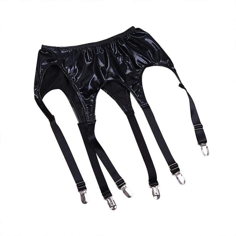 Kinky Cloth 200001886 Without G-string Patent Leather Suspender Garter Belts