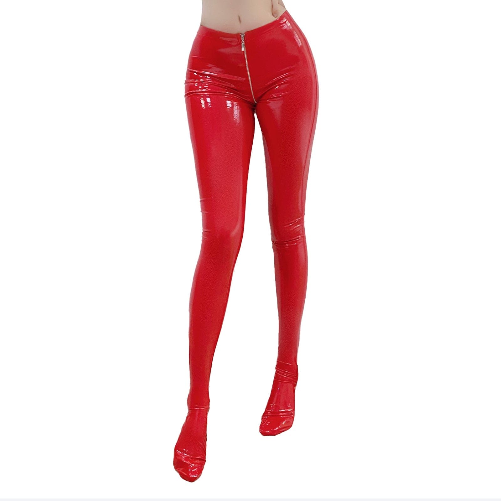 Kinky Cloth Red / M Patent Leather Zipper Crotch Pants