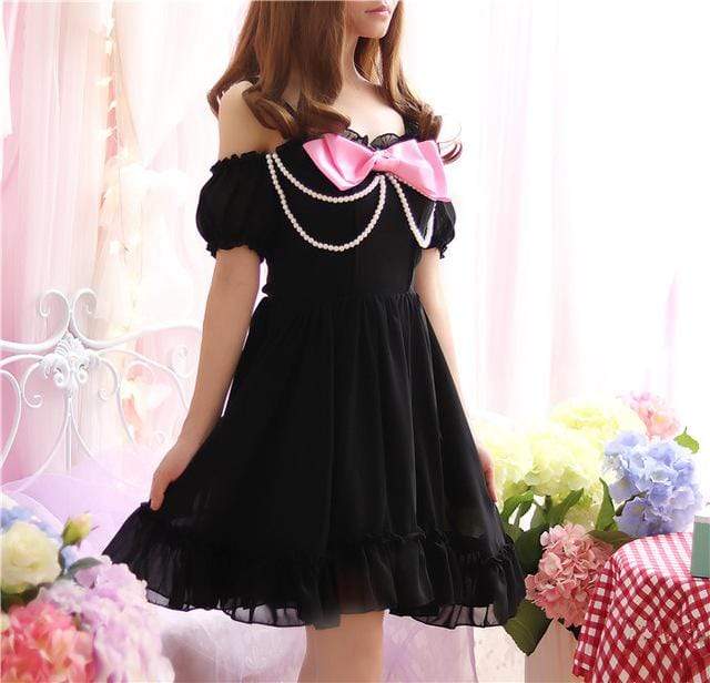 Kinky Cloth Dresses Black / One Size Pearl Bowknot Dress