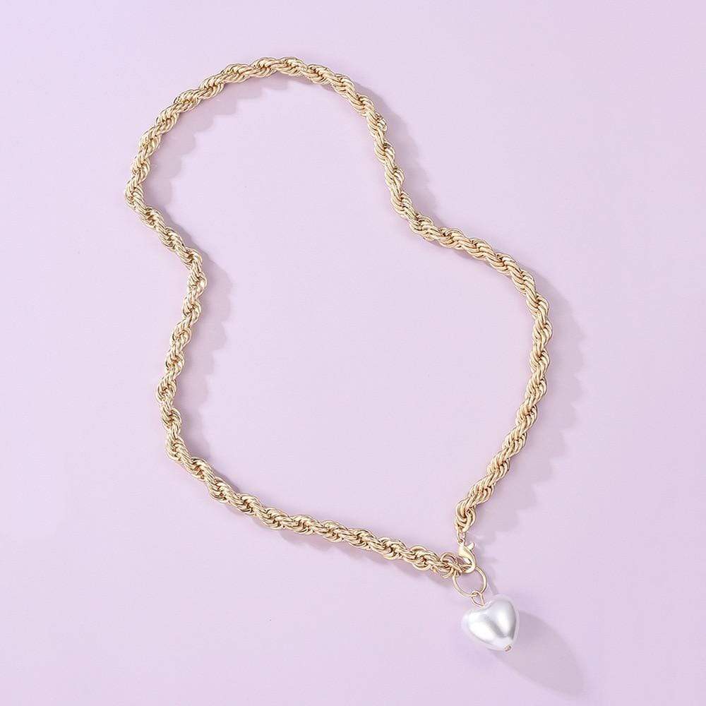 Kinky Cloth 200000162 Pearl Heart Braided Chain Necklace