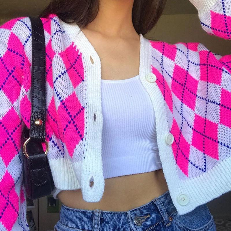Kinky Cloth 200000373 Pink / S Pink Argyle Check Buttons Cardigan