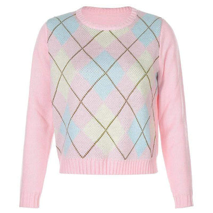 Kinky Cloth 200000373 Pink / S Pink Argyle Plaid Sweater