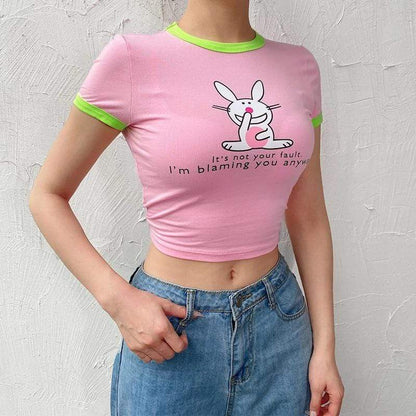 Kinky Cloth Pink Bunny Ringer Crop Top