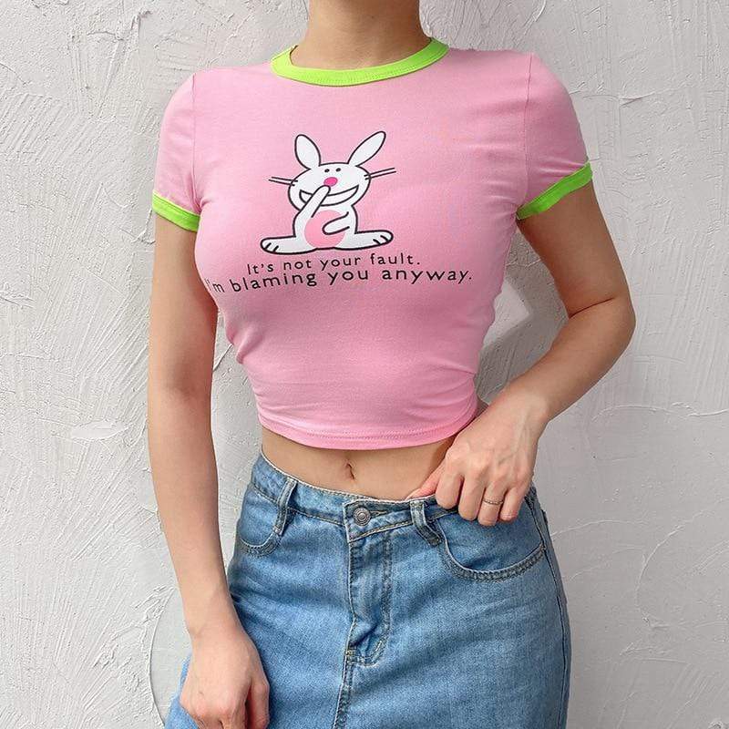 Kinky Cloth Pink Bunny Ringer Crop Top