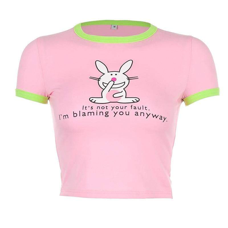 Kinky Cloth Pink / S Pink Bunny Ringer Crop Top