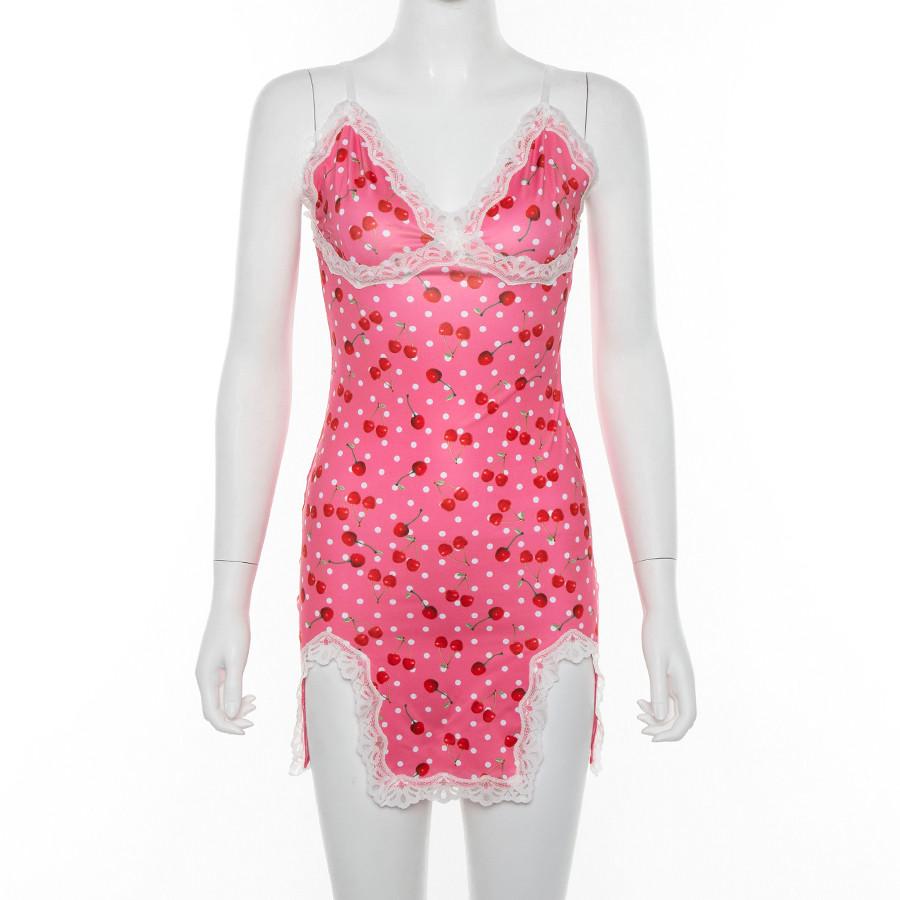 Kinky Cloth 200000347 Pink Cherry Lace Slit Dress